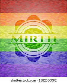 Mirth emblem on mosaic background with the colors of the LGBT flag