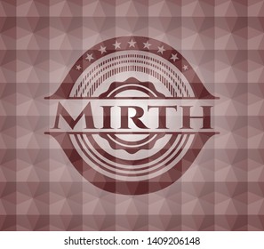 Mirth red seamless emblem or badge with abstract geometric pattern background.