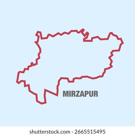 Mapa del Vector del distrito de Mirzapur con contorno rojo llamativo