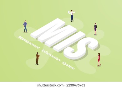 mis management information system big text word and people around with modern isometric style