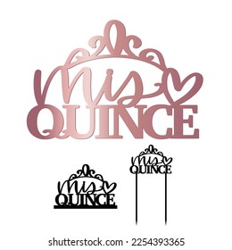 Mis Qiunce decal and one piece cake decor vector design for Quinceanera party. Typography phrase for freestanding centerpiece and  window cling. My 15 Birthday party decoration with words in Spanish.