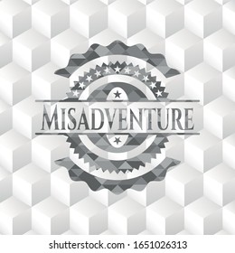 Misadventure grey emblem. Retro with geometric cube white background