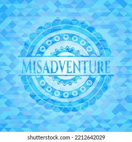 Misadventure light blue emblem with mosaic background. 