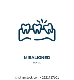 Misaligned icon. Linear vector illustration from dental collection. Outline misaligned icon vector. Thin line symbol for use on web and mobile apps, logo, print media.