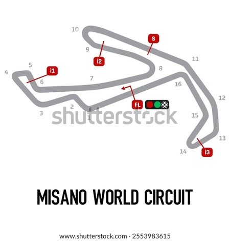 Misano World Circuit Vector. Circuit Race Track Illustration with Editable Stroke. Stock Vector.