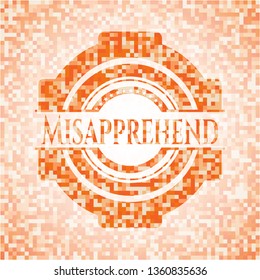 Misapprehend orange tile background illustration. Square geometric mosaic seamless pattern with emblem inside.