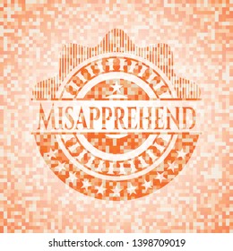 Misapprehend orange tile background illustration. Square geometric mosaic seamless pattern with emblem inside.
