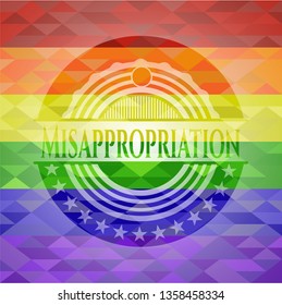 Misappropriation emblem on mosaic background with the colors of the LGBT flag