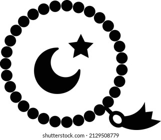 Misbaha with Moon and Start Concept, Tasbih or Sibha Vector Icon Design, Ramazan and Eid al-Fitr Symbol, Islamic and Muslims fasting Sign, Arabic holidays celebration stock illustration