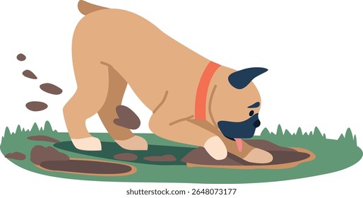 Comportamento errado cão escavação terreno vetor ilustração