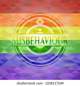 Misbehaviour emblem on mosaic background with the colors of the LGBT flag. 