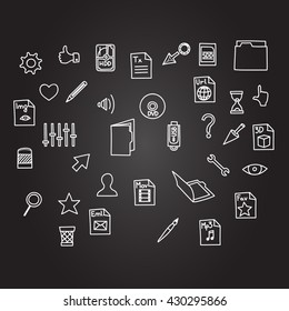 misc file and cursor computer technology icon business set in sketch hand drawing black board style 