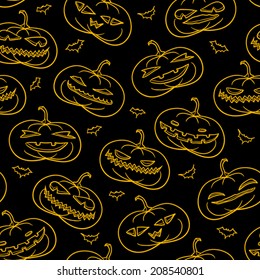 Misc Halloween pumpkins seamless pattern in traditional black and orange.