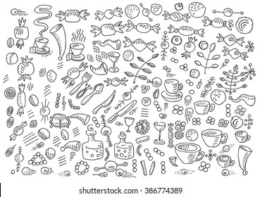 Misc hand drawn abstract doodle sketch element icons, for restaurant food, cafe, and  cooking design