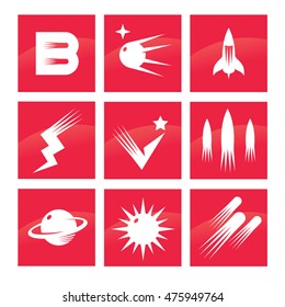 Misc. space icons on red background