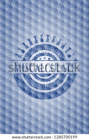 Miscalculate blue hexagon emblem.