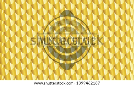 Miscalculate gold badge. Scales pattern. Vector Illustration. Detailed.