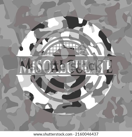 Miscalculate grey camouflage emblem. Vector Illustration. 