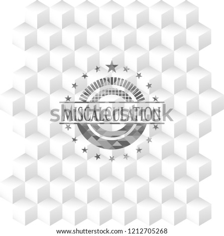 Miscalculation realistic grey emblem with cube white background