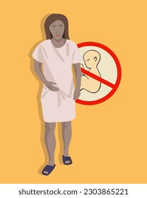 Miscarriage. Inability to have children. Frozen pregnancy. Abortion. Vector isolated illustration of a girl holding her stomach. Death of the embryo.