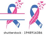 Miscarriage Infant Awareness Ribbon Feather with Birds. Baby loss - Pink Blue for decal diy vinyl cutter Pregnancy loss.