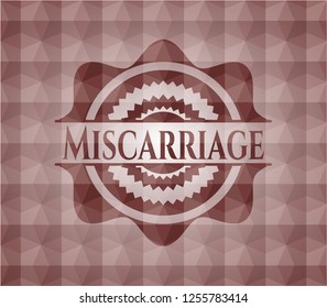 Miscarriage red seamless emblem with geometric pattern background.