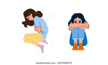 miscarriage woman vector. sad grief, anxiety depression, sorrow girl, stress abortion, pain depressed miscarriage woman character. people flat cartoon illustration