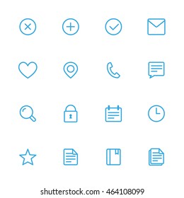 Miscellaneous blue line of icons for web