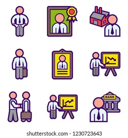 Miscellaneous business and executive colored icons set