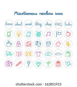 Miscellaneous doodle icons color on white