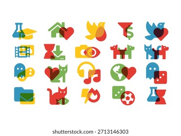 Miscellaneous Flap Overlapping Icon Set