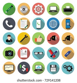 Miscellaneous flat icon set on Business and Web.  Vector illustration with white background.