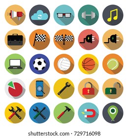 Miscellaneous flat icon set. Vector illustration with white background.