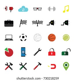 Miscellaneous flat icon set. Vector illustration with white background.