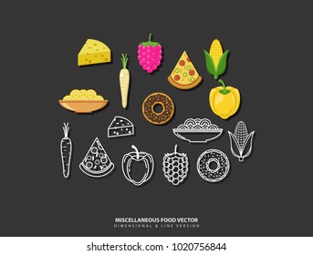 Miscellaneous Food Vector Set Icon Colorful Minimalist Dimensional and Line version