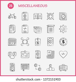 Miscellaneous Hand Drawn Icons Set For Infographics, Mobile UX/UI Kit And Print Design. Include: Cog, Gear, Settings, Setting, Coin, Dollar, Money, Bag, Icon Set - Vector