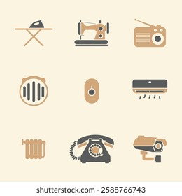 Miscellaneous Home Items Icons Set. Editable vector icon. Perfect for web and app interfaces, presentations, info graphics, etc. in a Beige and Gray Color Scheme.
