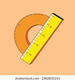 Miscellaneous icon for math in flat design. Items for school. Tools for measuring length and angles white orange background. Vector stock illustration