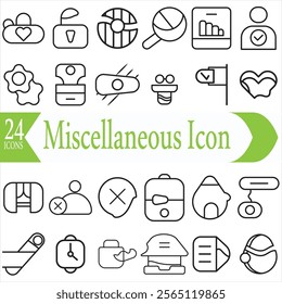 Miscellaneous Icon Set Line Style. User Interface, Finance, Banking, Nature