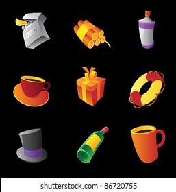 Miscellaneous icons on black background. Vector illustration.