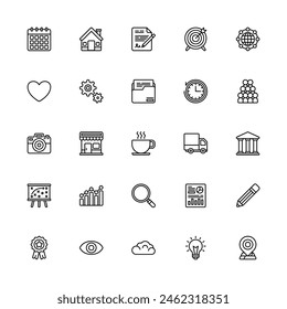 Miscellaneous Icons Set Line Style. Calendar, Home, Coffee, Bag, Store And More Icon. Vector Illustration Design Element