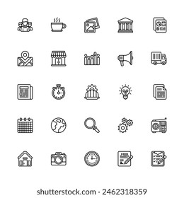 Miscellaneous Icons Set Line Style. People, Time, Picture, Coffee, Home, Store And More Icon. Vector Illustration Design Element