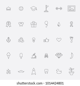 Miscellaneous icons set. A set of icons in the style of a thin line on different topics. Ready set for the interface and menu design.