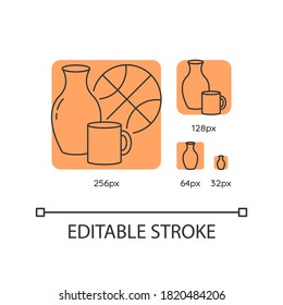 Miscellaneous orange linear icons set. Various supermarket items. Grocery store category. Thin line customizable 256, 128, 64 and 32 px vector illustrations. Contour symbols. Editable stroke