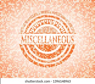 Miscellaneous orange tile background illustration. Square geometric mosaic seamless pattern with emblem inside.