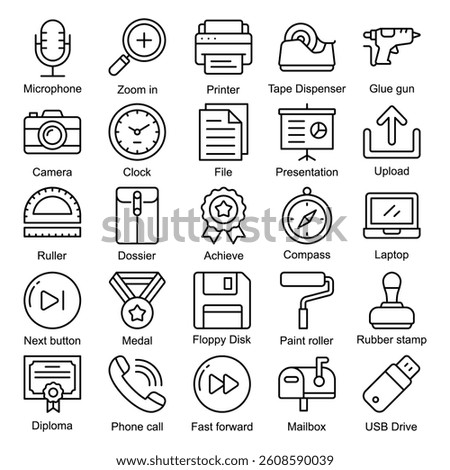 miscellaneous outlined icon set vector