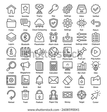 miscellaneous outlined icon set vector