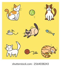 Miscellaneous set of the cat's daily life on vector