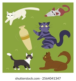 Miscellaneous set of the cat's daily life on vector