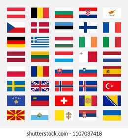 Miscellaneous set of country flags - Europe, with accurate official RGB colors. Vector Illustration.